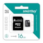  Карта памяти Smartbuy MicroSDHC 16GB Class 10 + SD-adapter (SDC10/16GB)